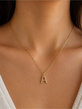 Influence Gold Tone Initial A Necklace CZ Letter Pendant Minimalist Jewelry NWT